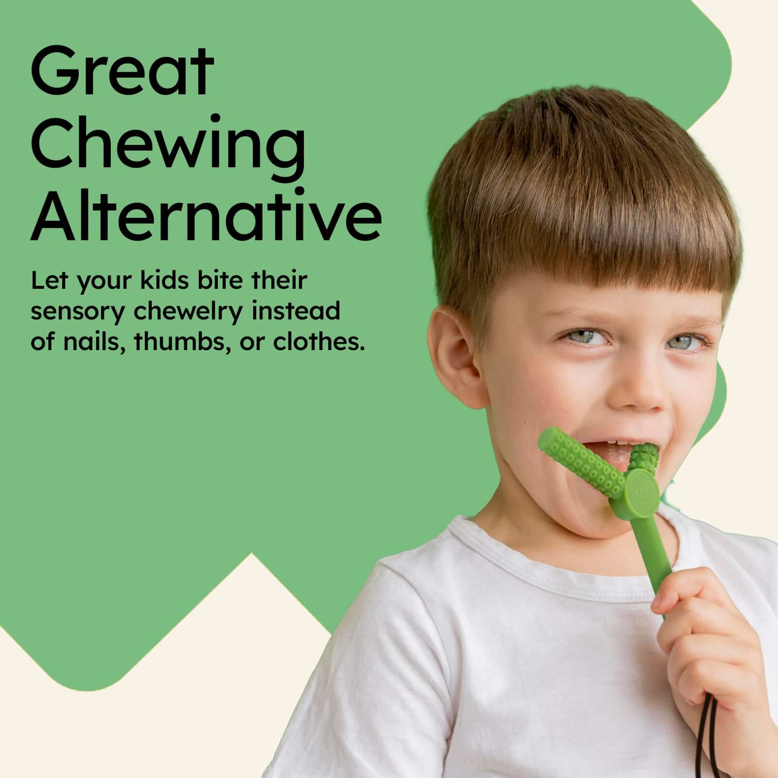 Child enjoying Sensory Chewy for Children, a safe alternative to chewing on nails, thumbs, or clothes. | sensory chewy
